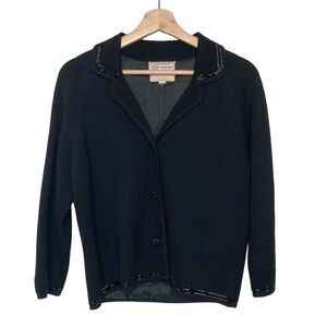 St Andrews Vintage Wool Blazer Womens Sz 10 Black Beaded Embellished Zephyr Wool